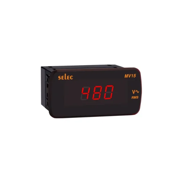 Selec MV15 1Ø Digital voltmeter with LED display, 230V AC, 48 x 96 mm size