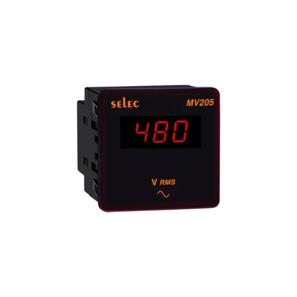 Selec MV205 1Ø Digital voltmeter with LED display, 230V AC, 72 x 72 mm size
