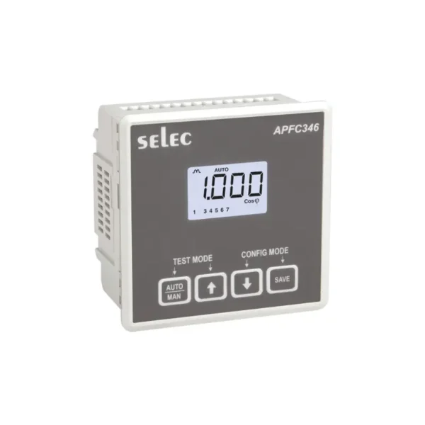 Selec APFC346-108-230V-CE Power factor controller with 1CT, 8 Stage, LCD Display, 85 to 270V AC, 96 x 96 mm size