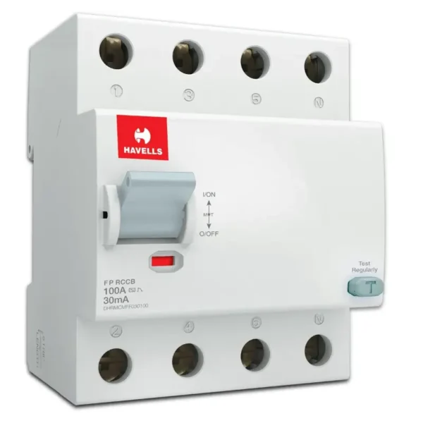 Havells Four Pole RCCB, 100A AC Type, 30mA Sensitivity – DHRMCMFF030100