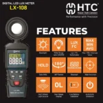 HTC LX-108L Lux Meter, Up to 200,000 Lux, LED Type Support, Auto/Manual Ranging - Image 3