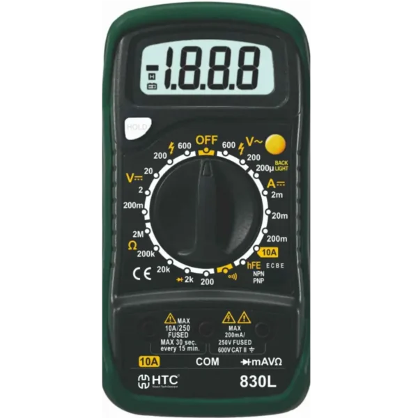 HTC DM-830L Digital Multimeter – AC/DC Voltage, Current & Resistance Tester