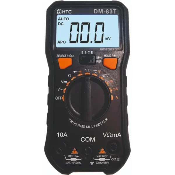 HTC DM-83T Digital Multimeter – AC/DC Voltage, Current, Resistance, True RMS, Auto Range, NCV Tester