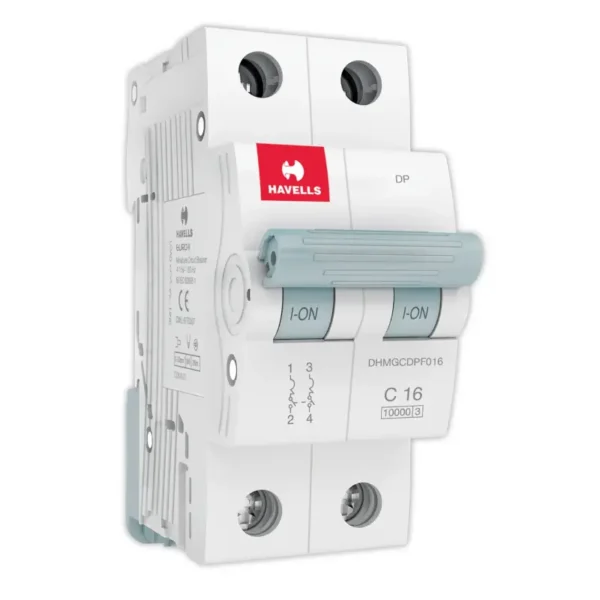 Havells Euro II 16A MCB, 2 Pole, C-Curve, 10kA - DHMGCDPF016