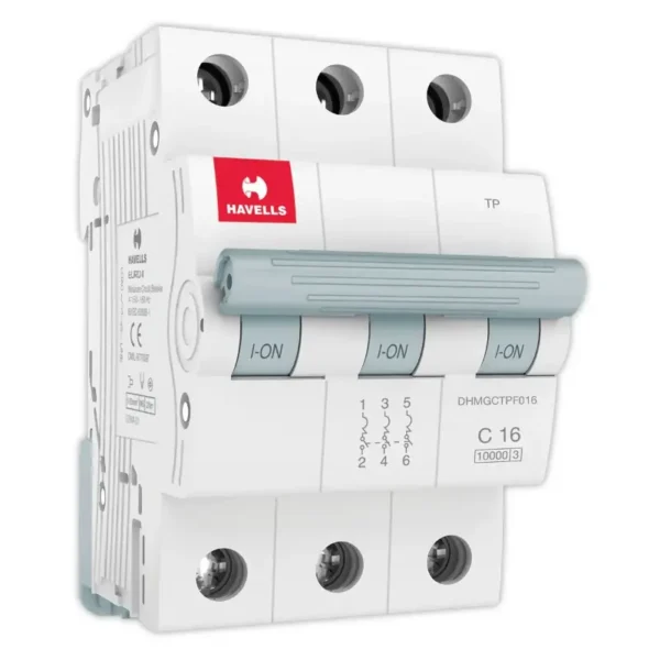 Havells Euro II 16A MCB, 3 Pole, C-Curve, 10kA - DHMGCTPF016