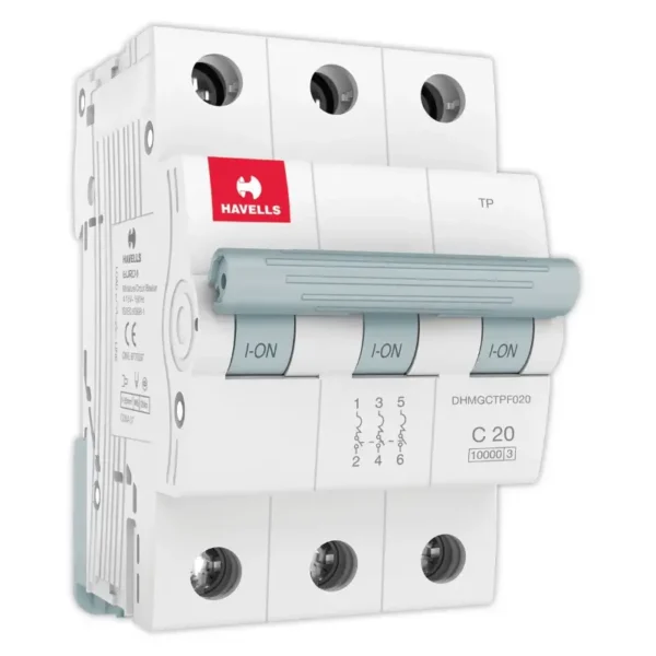 Havells Euro II 20A MCB, 3 Pole, C-Curve, 10kA - DHMGCTPF020