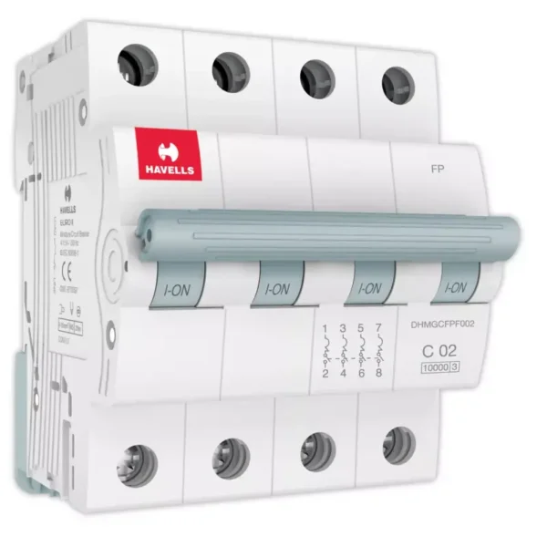 Havells Euro II 2A MCB, 4 Pole, C-Curve, 10kA - DHMGCFPF002