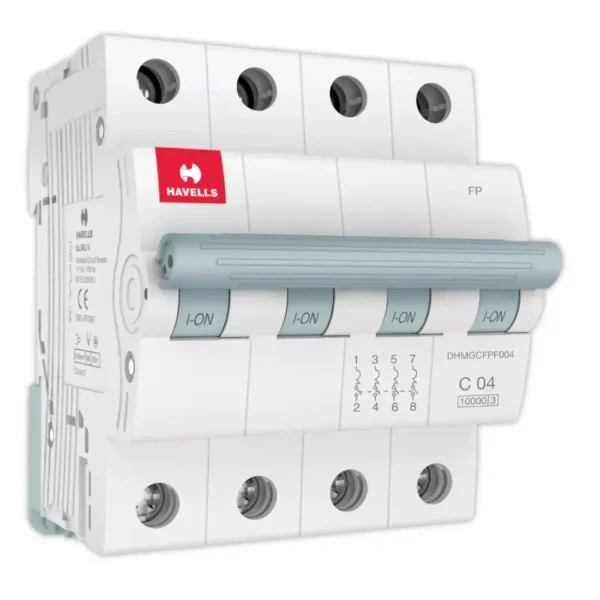Havells Euro II 4A MCB, 4 Pole, C-Curve, 10kA - DHMGCFPF004