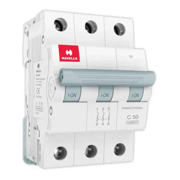 Havells Euro II 50A MCB, 3 Pole, C-Curve, 10kA - DHMGCTPF050