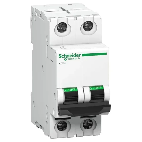 Schneider Acti9 xC60 2A Double Pole MCB, C-Curve, 10kA (A9N2P02CGN)
