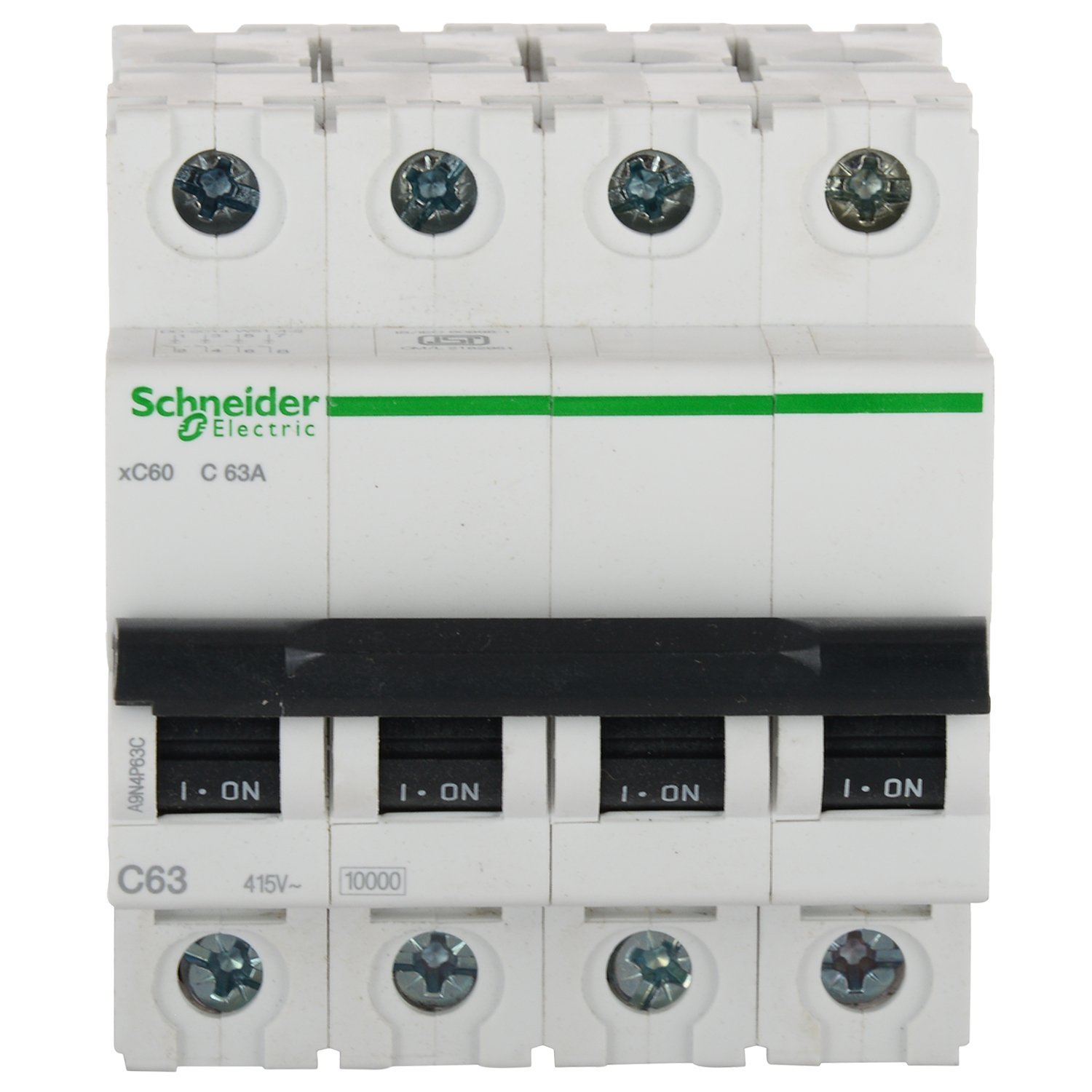 xc60 63 Schneider Electric Acti 9 63-A, ampere 4-Pole C Curve MCB, White, Standard (ACT 9 'C' CURVE) - Image 1