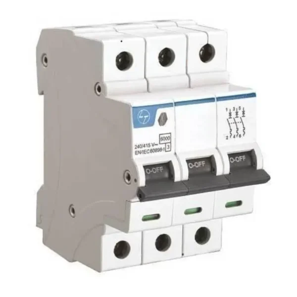 L&T/LK Exora 10A Three Pole MCB, C-Curve, 10kA (BA30100C)