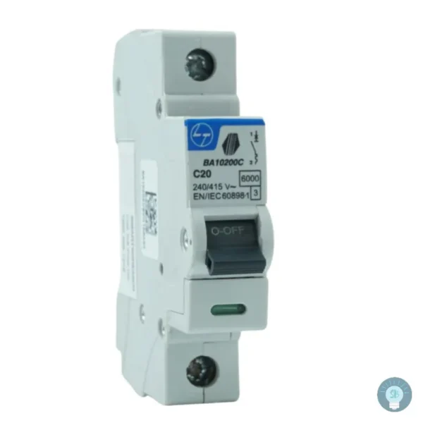 L&T/LK Exora 20A Single Pole MCB, C-Curve, 10kA (BA10200C)