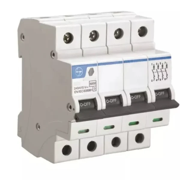 L&T/LK Exora 25A Four Pole MCB, C-Curve, 10kA (BA40250C)
