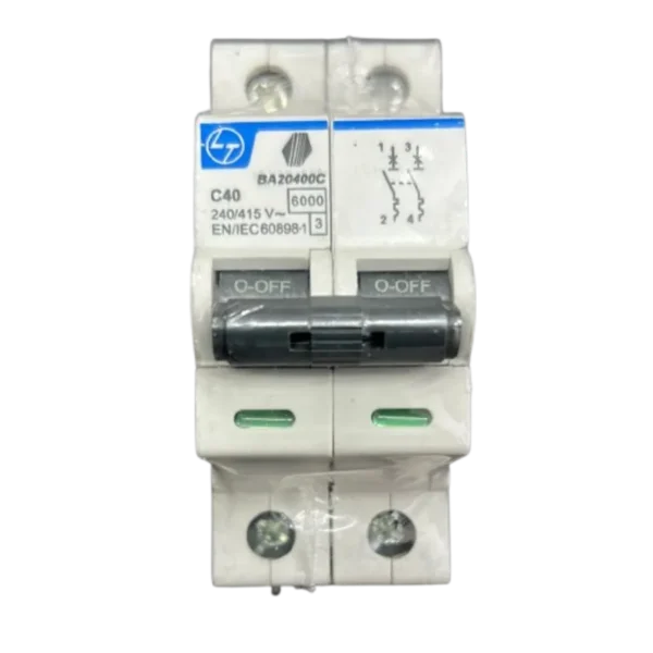 L&T/LK Exora 40A Double Pole MCB, C-Curve, 10kA (BA20400C)