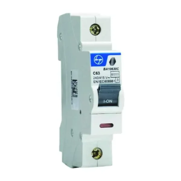 L&T/LK Exora 63A Single Pole MCB, C-Curve, 10kA (BA10630C)