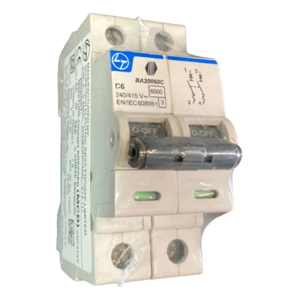 L&T/LK Exora 6A Double Pole MCB, C-Curve, 10kA (BA20060C)