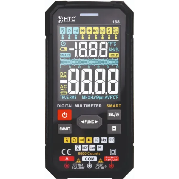 HTC 15S True RMS Smart Digital Multimeter with Color Display, 600V AC/DC, 10A & Temperature Measurement