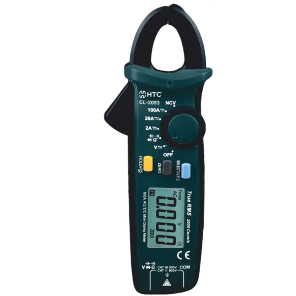 HTC CL-2053 Mini Clamp Meter True RMS 1999 Count, 100A AC/DC with VFC Mode & 17mm Jaw
