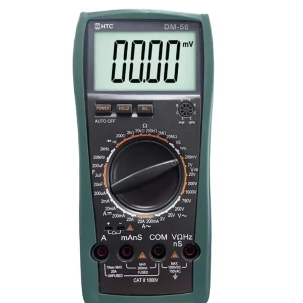 HTC DM-56 Digital Multimeter, 1000V DC / 750V AC, 19999 Counts with hFE Transistor Testing
