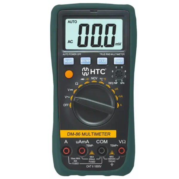 HTC DM-86 True RMS Multimeter, 1000V DC / 750V AC, 1999 Count with MAX/MIN Mode