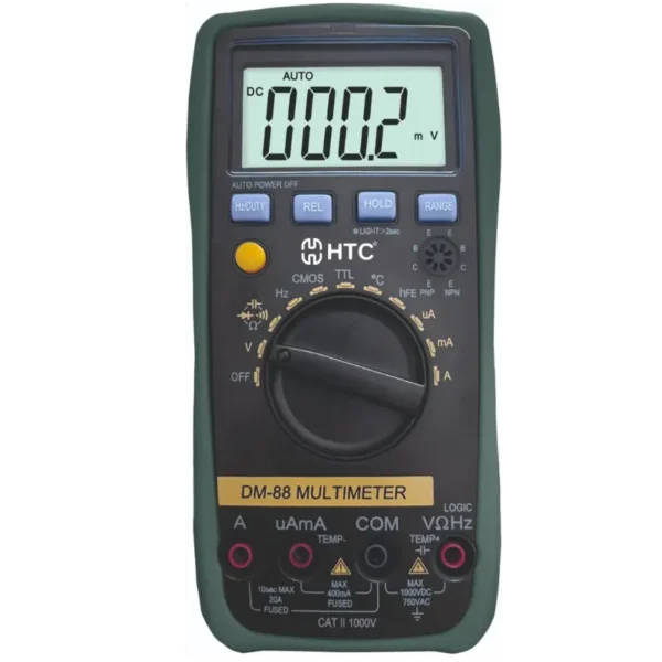 HTC DM-88 True RMS Multimeter with Auto/Manual Range, 1000V DC / 750V AC, 3999 Counts