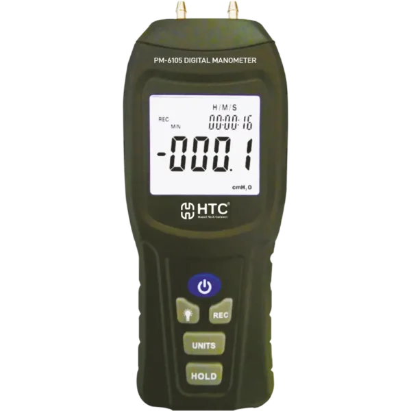 HTC PM-6105 Digital Manometer, ±5.000 PSI, 11 Selectable Units, ±0.3% FS Accuracy