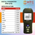 HTC PM-6115 Digital Manometer, ±15.000 PSI, 11 Selectable Units, ±0.3% FS Accuracy - Image 6
