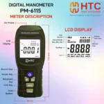 HTC PM-6115 Digital Manometer, ±15.000 PSI, 11 Selectable Units, ±0.3% FS Accuracy - Image 2