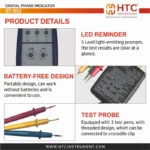 HTC ST-852 3-Phase Phase Sequence & Rotation Indicator, 200V-480V AC Battery-Free - Image 3