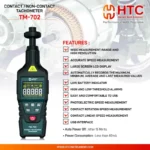 HTC TM-702 Contact & Non-Contact Digital Tachometer 10 to 99999 RPM - Image 2