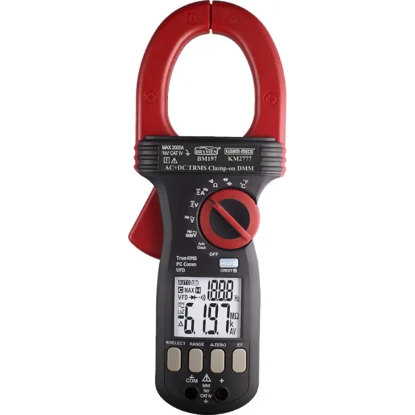 Kusam Meco Clamp-On Multimeter KM 2777, 2000A AC/DC TRMS with VFD, EF-Detection, PC Interface & 55mm Jaw Size