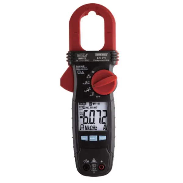 Kusam Meco Digital Clampmeter KM 078, 600A AC+DC 6000 Counts TRMS with VFD, EF-Detection & AMP Tip for Low Current