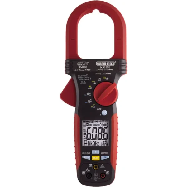 Kusam Meco Digital Clampmeter KM 086, 1000A AC 6000 Counts TRMS with VFD, EF-Detection, AMP Tip & 3 Phase Rotation Function