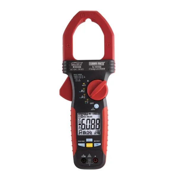Kusam Meco Digital Clampmeter KM 088, 1000A AC/DC 6000 Counts DC+AC TRMS with VFD, EF-Detection & AMP Tip for Low Current