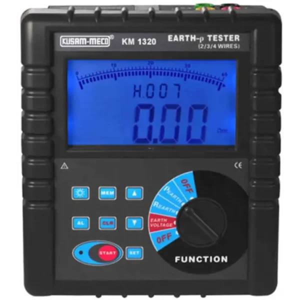 Kusam Meco Digital Earth Resistance Tester KM 1320, 2/3/4 Wire with Soil Resistivity Test, AFC & RS232 Interface