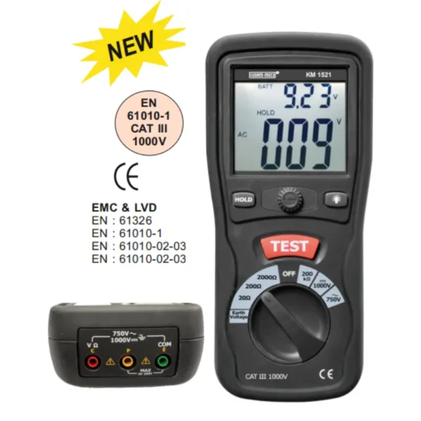 Kusam Meco Digital Earth Resistance Tester KM 1521, 2/3 Wire with 0-750V AC & 1000V DC Voltage