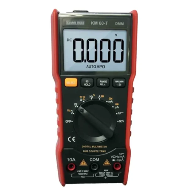 Kusam Meco Digital Multimeter KM 60-T, 3-5/6 Digits 6000 Counts TRMS with Non-Contact Voltage Measurement, Flash Light & Pulse Output