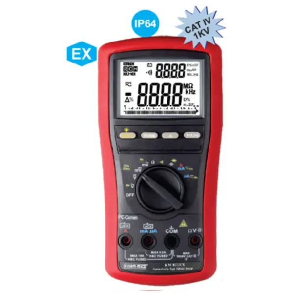Kusam Meco Intrinsically Safe Digital Multimeter KM822EX, 10000/6000 Counts True RMS with PC Interface & Ex-rating Ex ib IIA T4 Gb