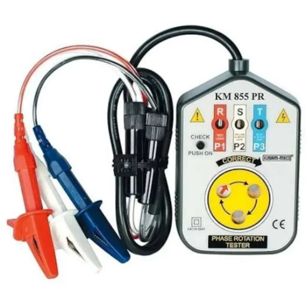 Kusam Meco Phase Sequence Indicator KM 855PR, 200V~600V AC with Open Phase Condition Check, LED & Buzzer Alert
