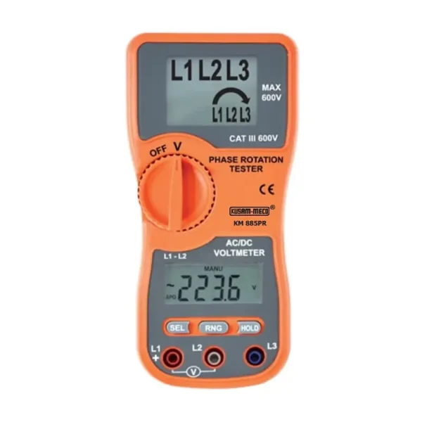 Kusam Meco Phase Sequence Indicator KM 885PR, Digital Display with Phase Rotation, Phase Presence & Integrated Voltmeter