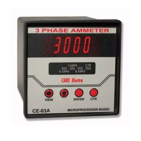 Metravi CE-03A Microprocessor Based Digital Three Phase Ammeter with Built-in Selector Switch and Programmable CT Ratio