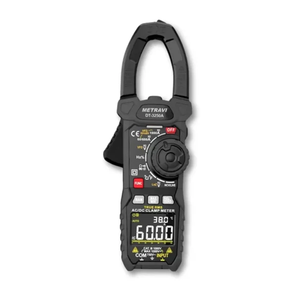 Metravi DT-3250A 6000 Count Digital AC/DC Clamp Meter with VFD, LoZ, Inrush Current, and CAT-IV 600V Rating