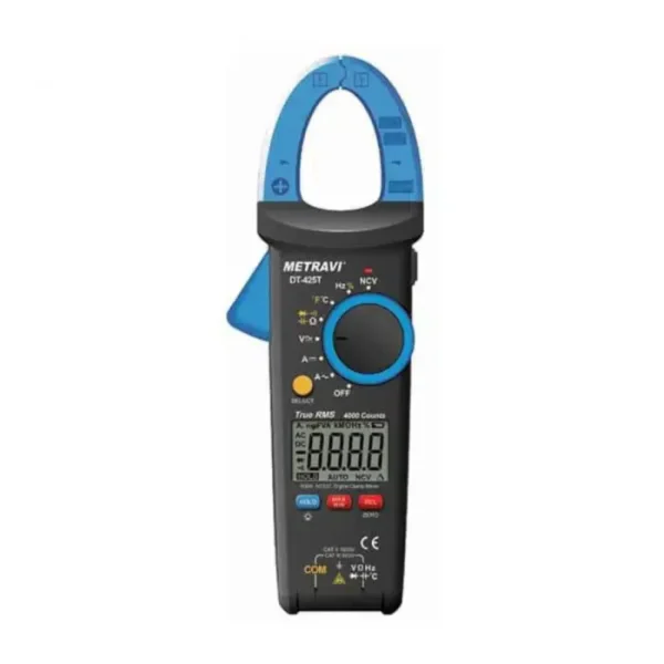 Metravi DT-425T TRMS Digital AC/DC Clamp Meter with 600A Capacity, NCV, and CAT-III 600V Protection
