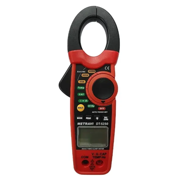 Metravi DT-5250 3 Digit AC/DC T-RMS Clamp Meter with 30mm Jaw, 1000A Current, and Auto-Ranging