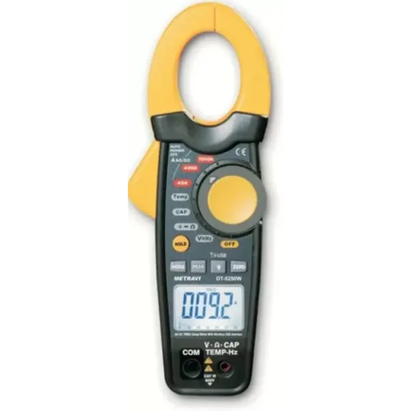 Metravi DT-5250W 3 Digit AC/DC T-RMS Clamp Meter with 30mm Jaw, 1000A Current, and Wireless PC Interface