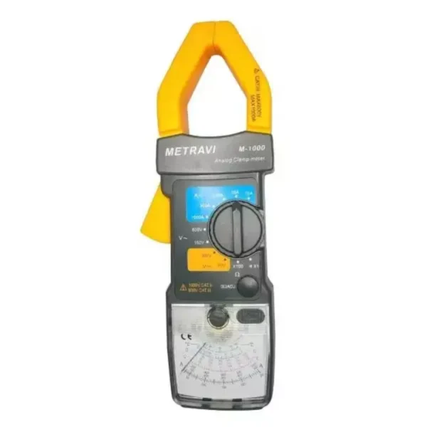 Metravi M-1000 Analogue Clamp Meter with 48mm Jaw Diameter for 600V AC/300V DC Voltage, up to 1000A AC Current, Resistance up to 2000K Ohms
