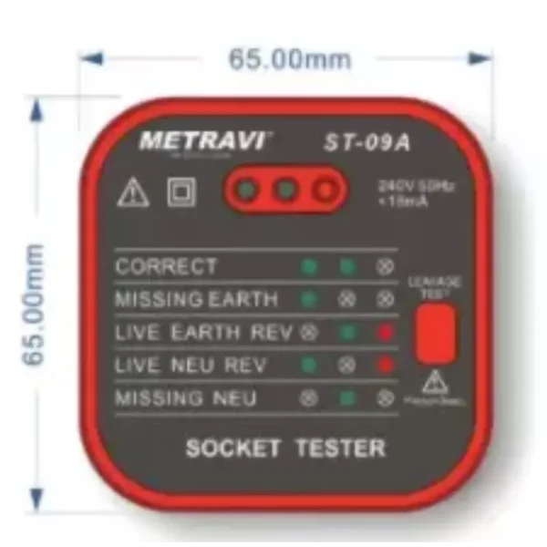 Metravi ST-09A Socket Polarity Tester for up to 16A and 250V AC Inputs