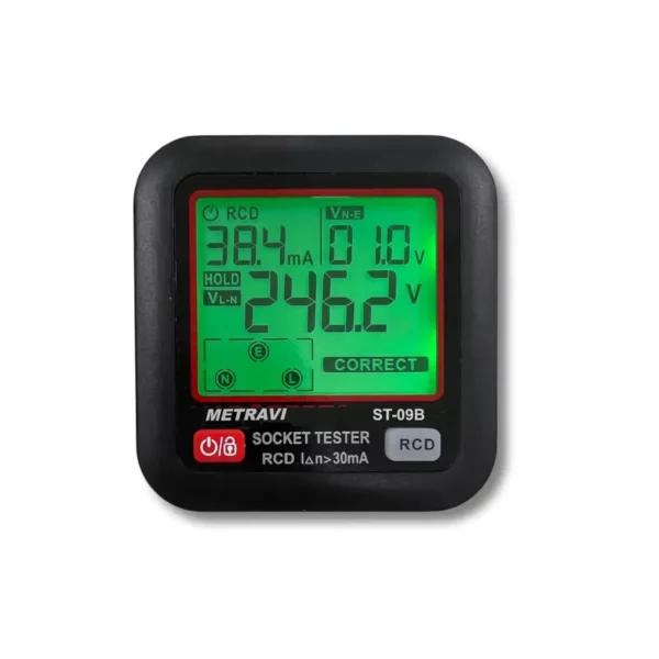 Metravi ST-09B Electrical Socket Tester with RCD/GFCI Test Button and Backlit LCD