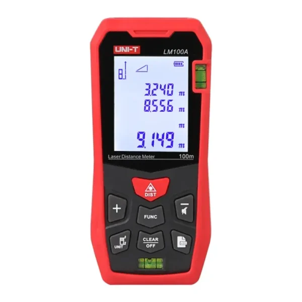 UNI-T LM100A Laser Distance Meter, 100M Range, LCD Display, Area and Volume Calculation
